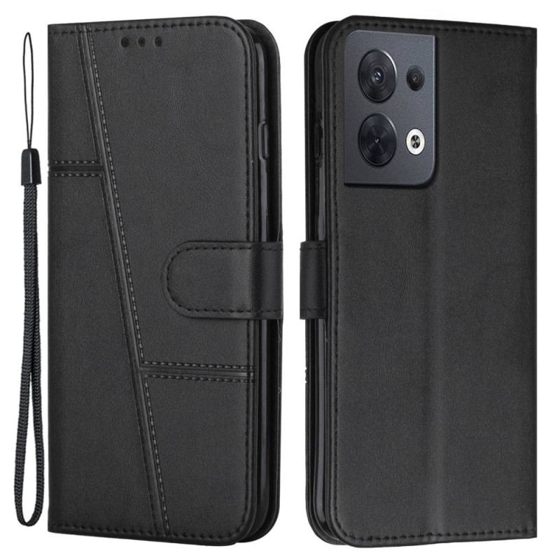 Flip Cover Oppo Reno 8 Med Snor Strappy Geometrisk Lædereffekt