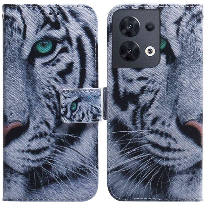 Flip Cover Oppo Reno 8 Med Snor Strappy White Tiger