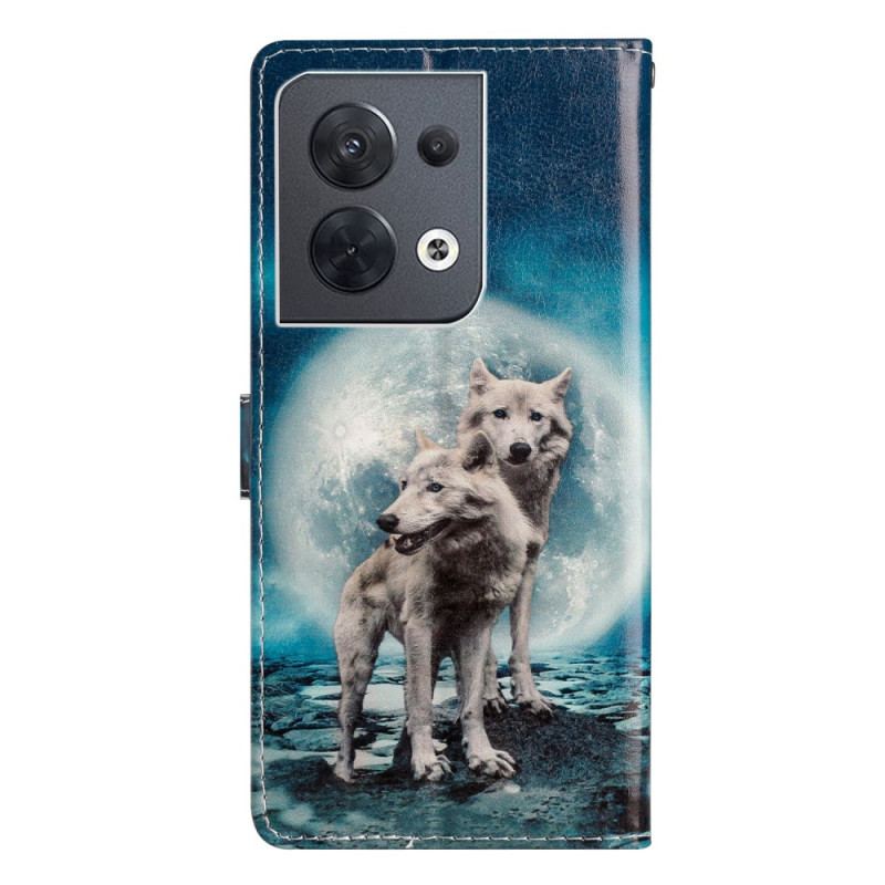 Læder Cover Oppo Reno 8 Med Snor Lanyard Wolf