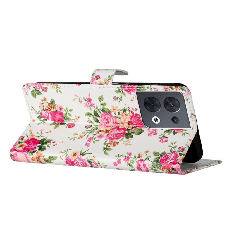 Læder Cover Oppo Reno 8 Med Snor Rem Liberty Flowers