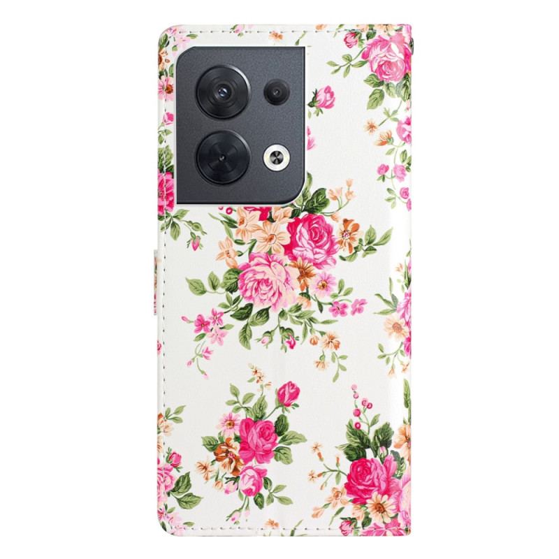 Læder Cover Oppo Reno 8 Med Snor Rem Liberty Flowers