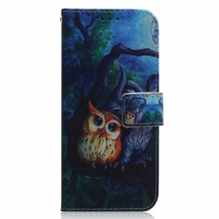 Læder Cover Oppo Reno 8 Med Snor Strappy Owls Maleri