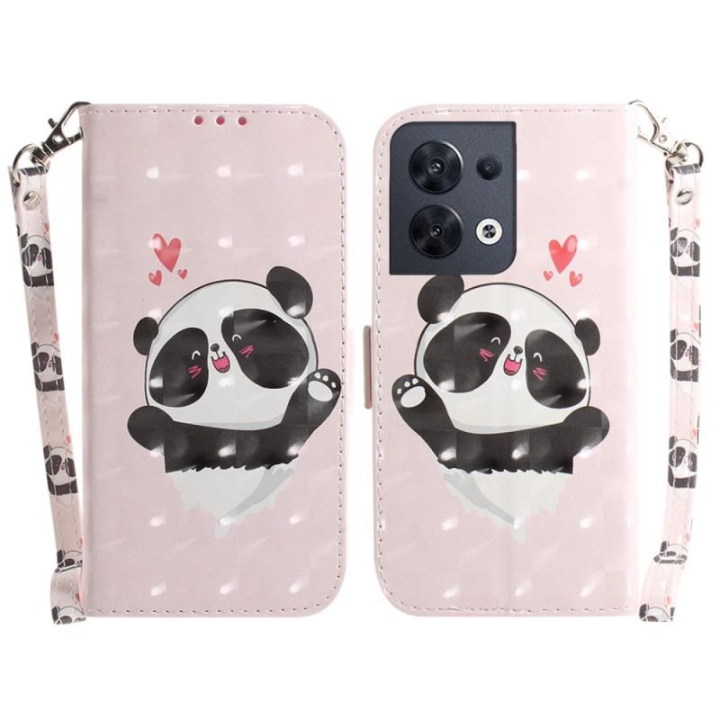 Læder Cover Oppo Reno 8 Panda Love Med Snor