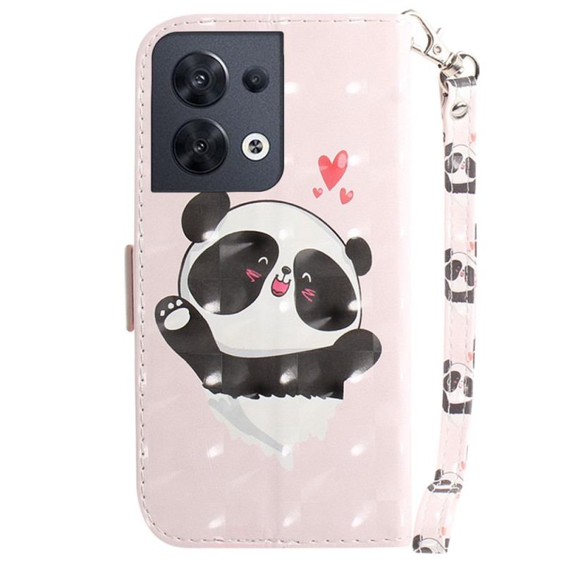 Læder Cover Oppo Reno 8 Panda Love Med Snor