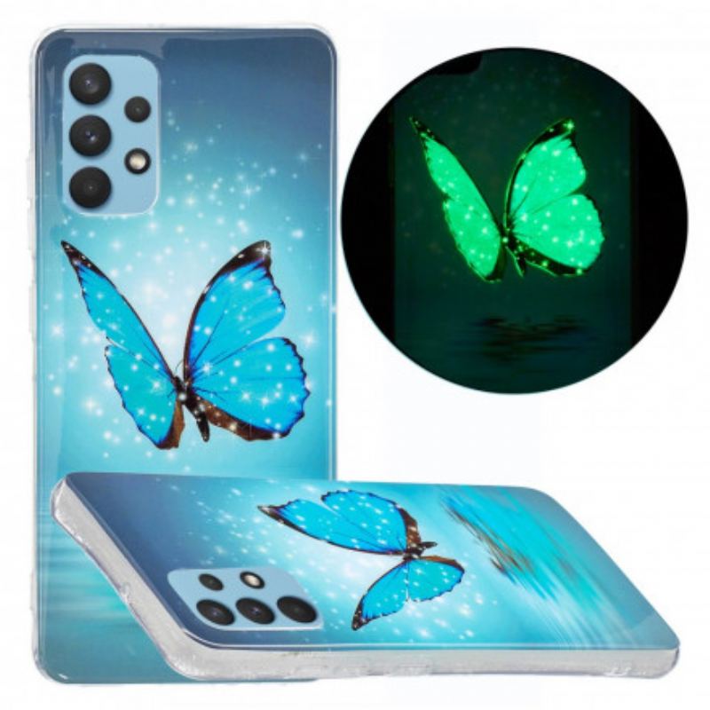 Cover Samsung Galaxy A32 Fluorescerende Blå Sommerfugl