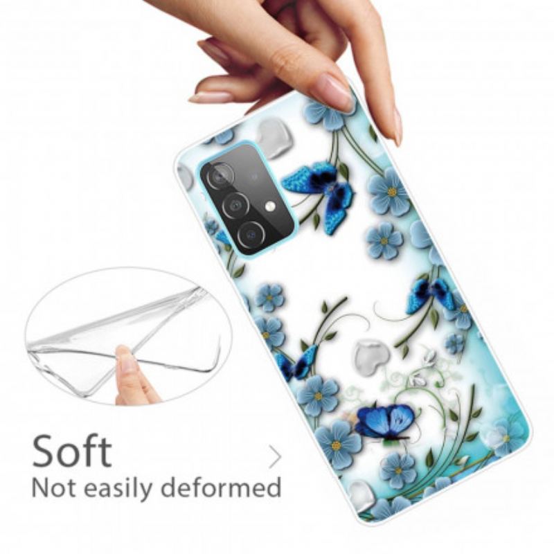 Cover Samsung Galaxy A32 Retro Sommerfugle Og Blomster