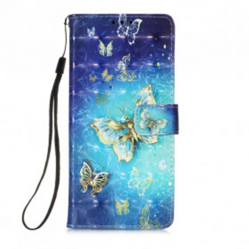 Flip Cover Samsung Galaxy A32 Golden Butterflies Lanyard