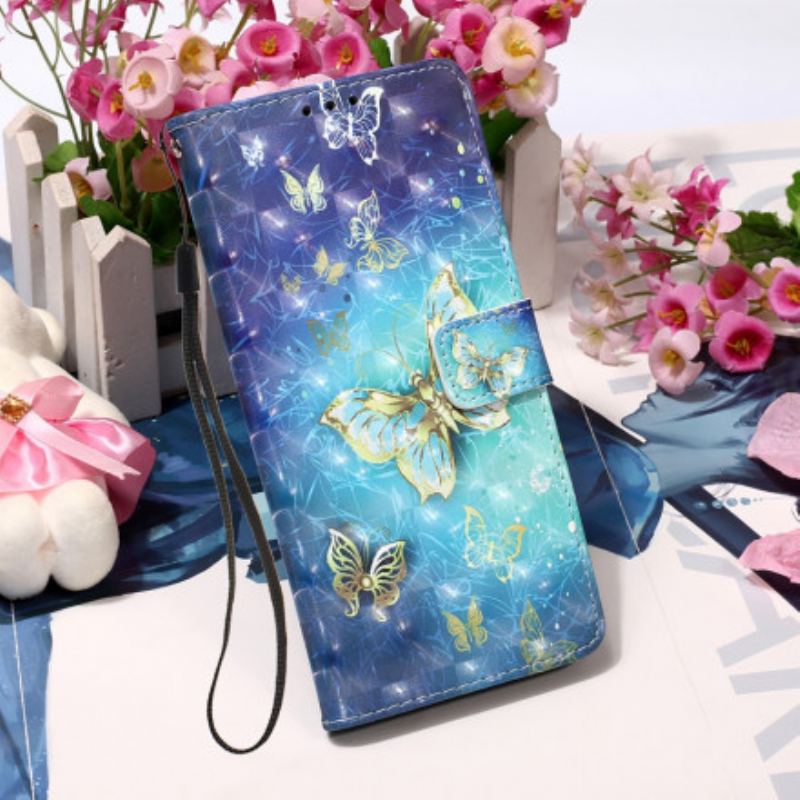 Flip Cover Samsung Galaxy A32 Golden Butterflies Lanyard