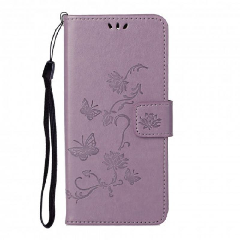 Flip Cover Samsung Galaxy A32 Med Snor Sommerfugle Og Blomsterrem