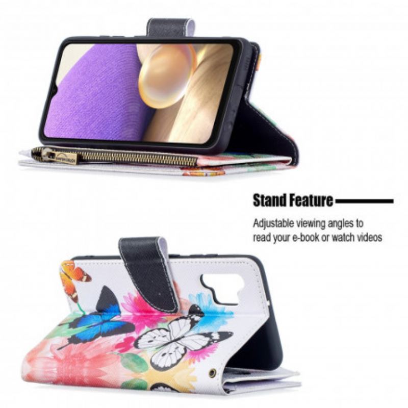 Flip Cover Samsung Galaxy A32 Sommerfugle Lynlåslomme