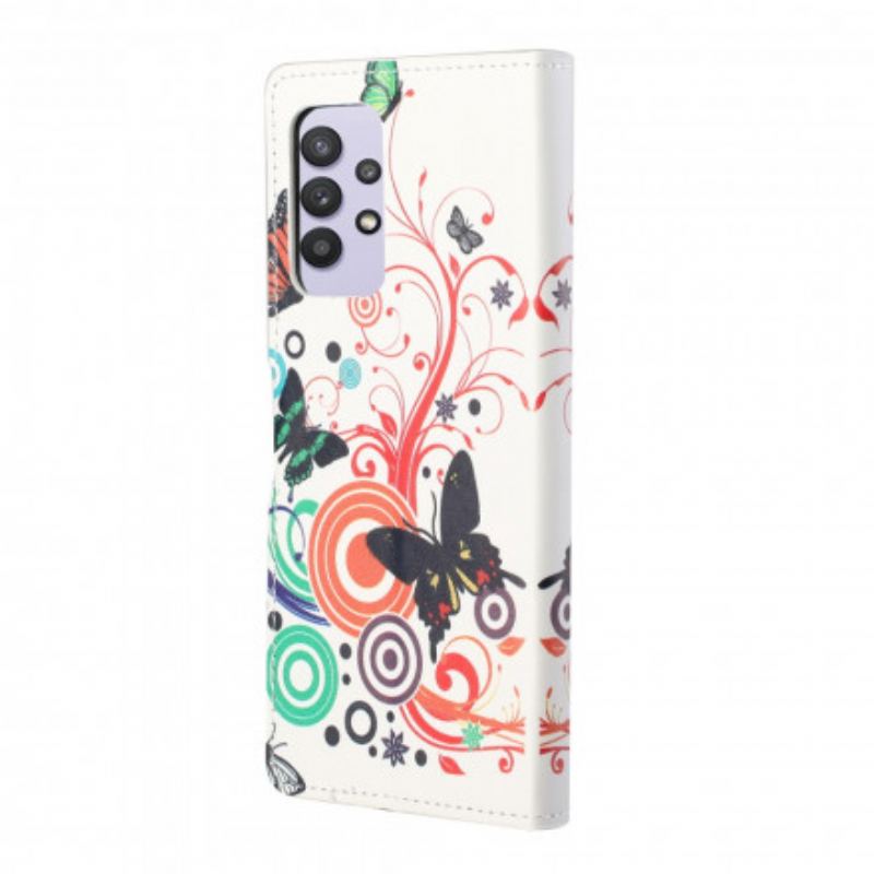 Flip Cover Samsung Galaxy A32 Sommerfugle Og Blomster