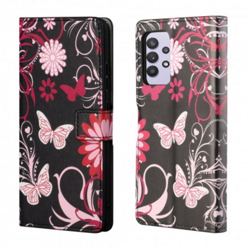 Flip Cover Samsung Galaxy A32 Sommerfugle Og Blomster