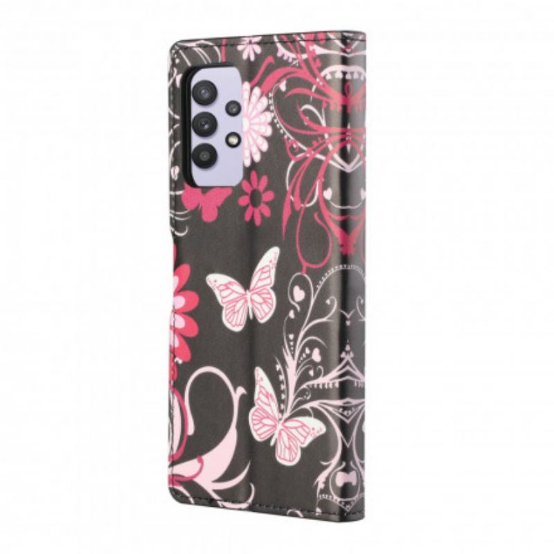 Flip Cover Samsung Galaxy A32 Sommerfugle Og Blomster