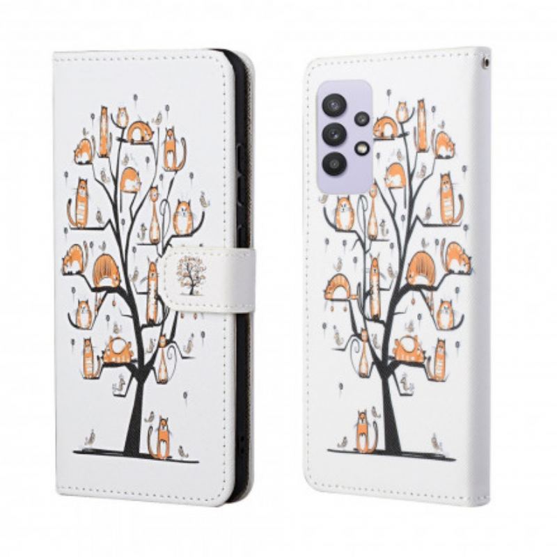 Læder Cover Samsung Galaxy A32 Med Snor Funky Cats Med Rem