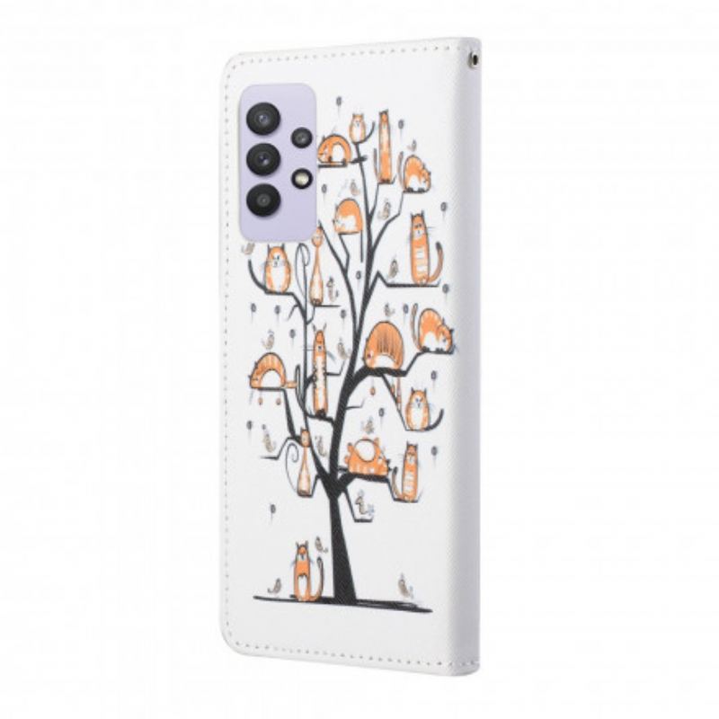 Læder Cover Samsung Galaxy A32 Med Snor Funky Cats Med Rem