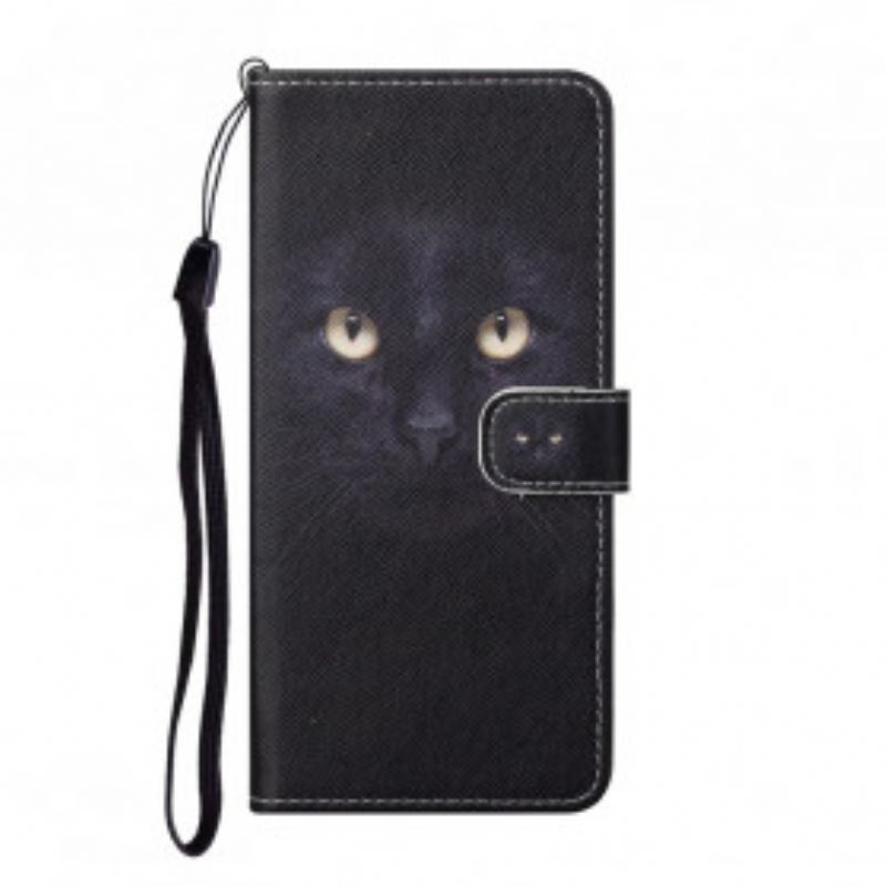 Læder Cover Samsung Galaxy A32 Med Snor Strappy Black Cat Eyes