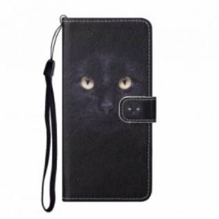 Læder Cover Samsung Galaxy A32 Med Snor Strappy Black Cat Eyes