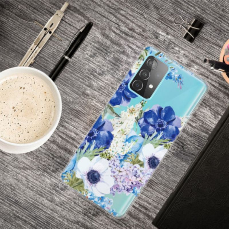 Mobilcover Samsung Galaxy A32 Akvarel Blå Blomster