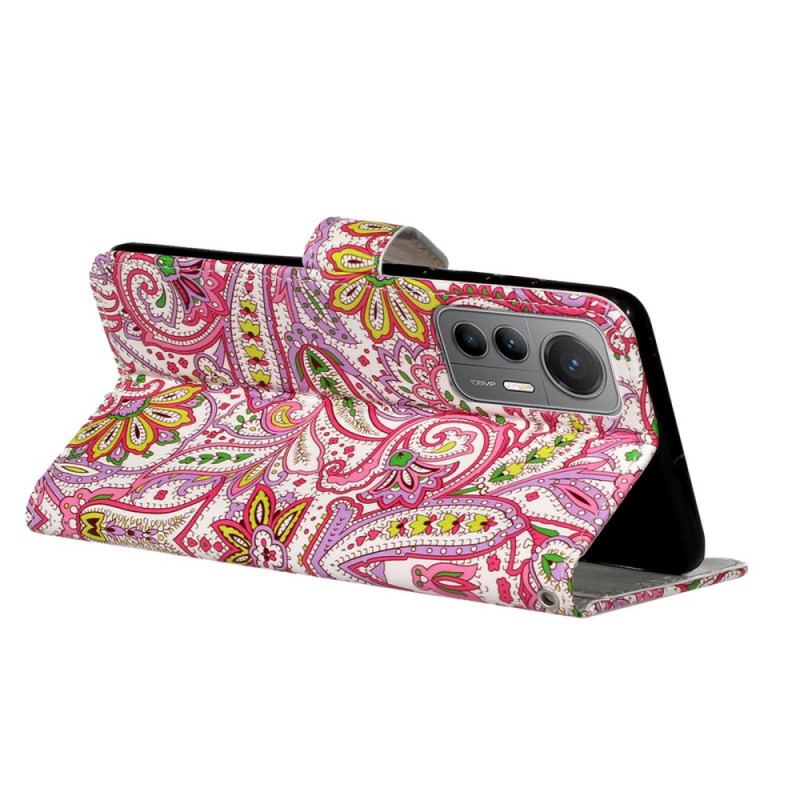 Flip Cover Xiaomi 12 Lite Med Snor Strappy Paisley Mønster