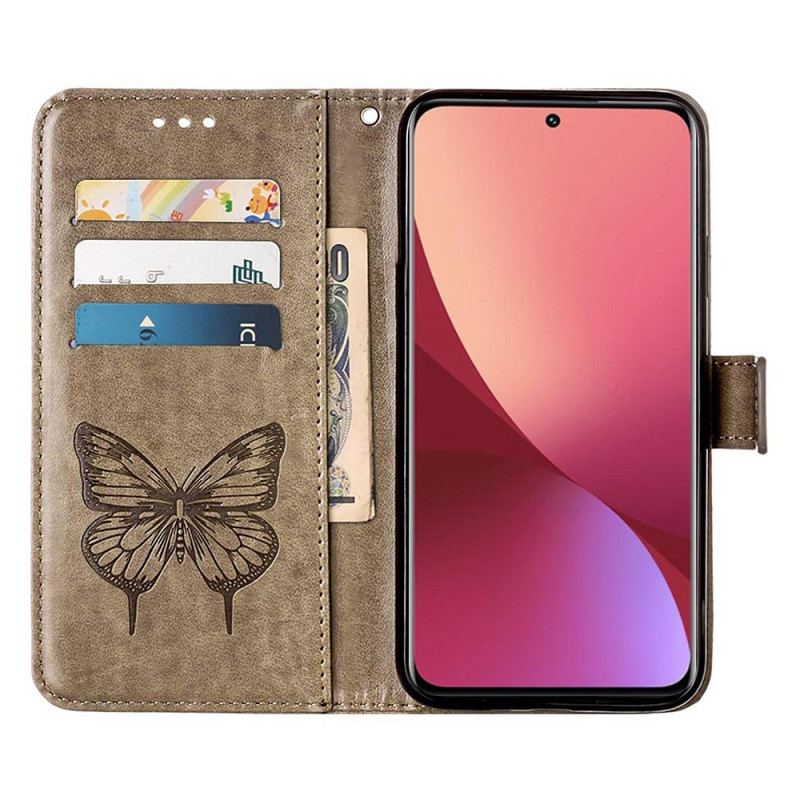 Flip Cover Xiaomi 12 Lite Sommerfugledesign Med Snor