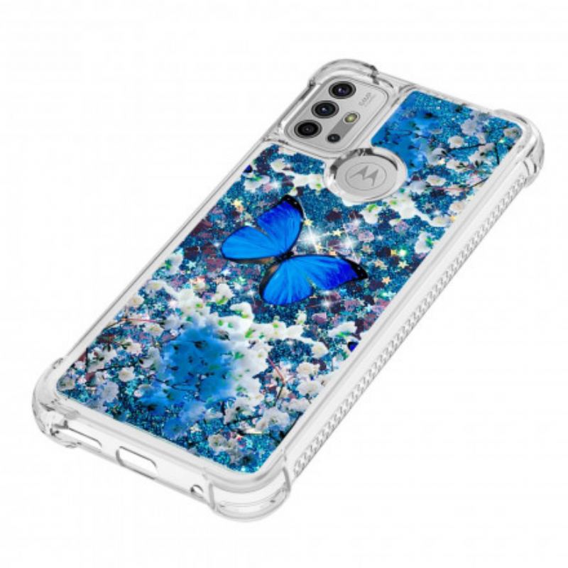 Cover Moto G30 / G10 Glitter Blå Sommerfugle