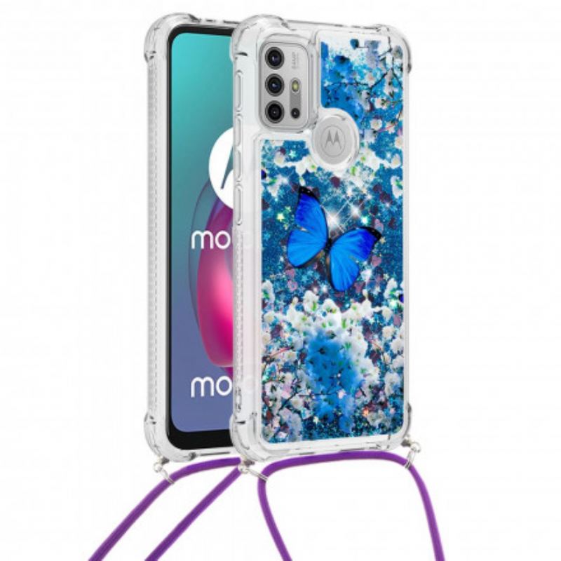 Cover Moto G30 / G10 Med Snor Pailletsommerfugle Med Snoretræk