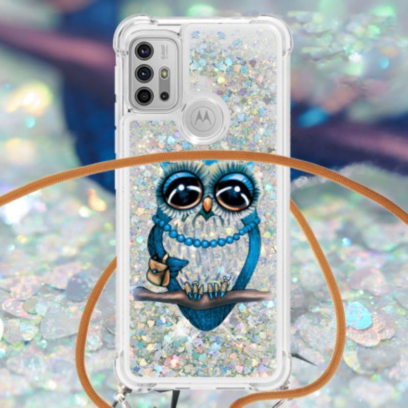 Cover Moto G30 / G10 Med Snor Sequin Snøre Miss Owl