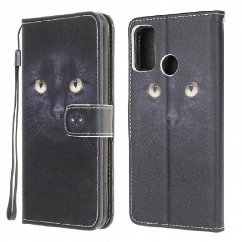 Flip Cover Moto G30 / G10 Med Snor Strappy Black Cat Eyes