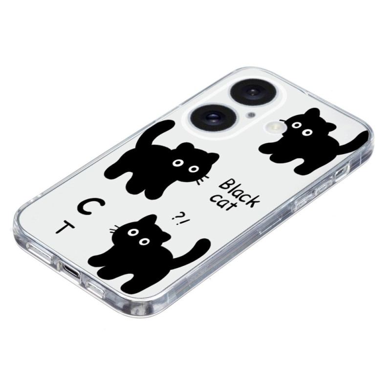 Cover iPhone 16 Transparent Edge Black Cats