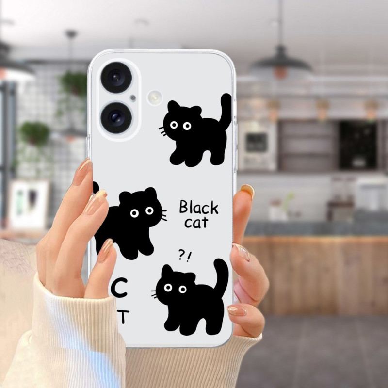 Cover iPhone 16 Transparent Edge Black Cats