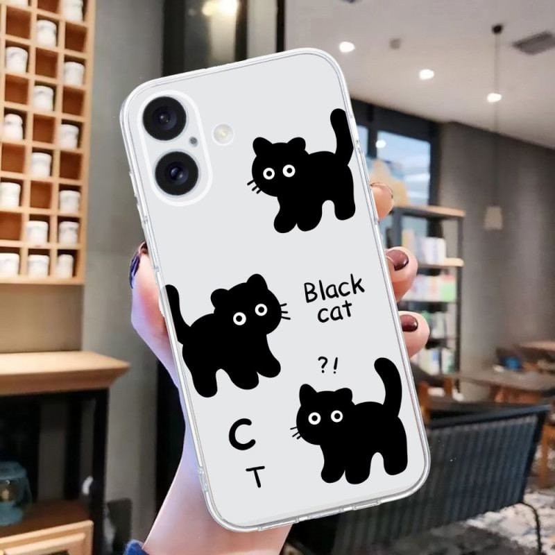 Cover iPhone 16 Transparent Edge Black Cats