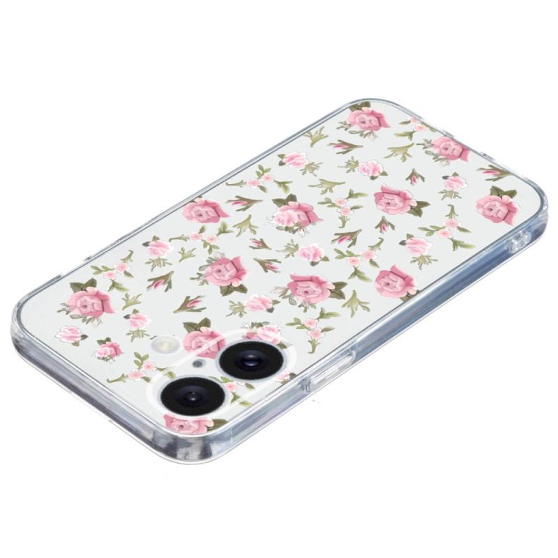 Cover iPhone 16 Transparent Edge Pink Flowers