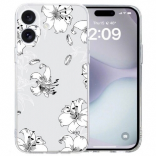 Cover Til iPhone 16 Gennemsigtige Kant Hvide Blomster