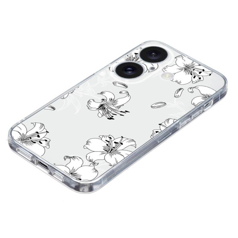 Cover Til iPhone 16 Gennemsigtige Kant Hvide Blomster