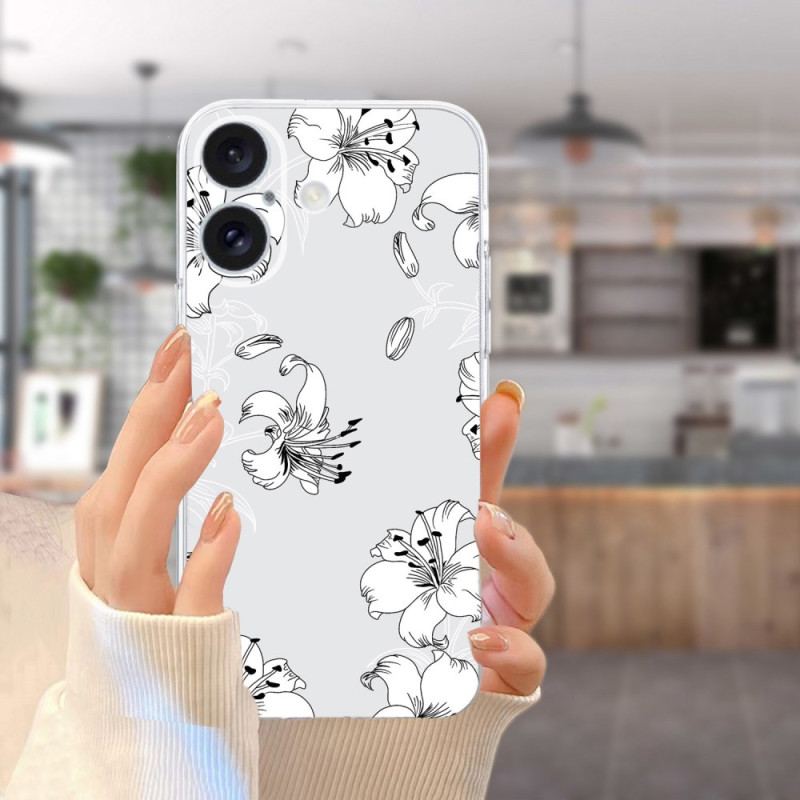 Cover Til iPhone 16 Gennemsigtige Kant Hvide Blomster