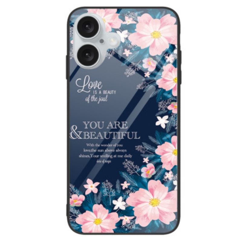 Cover Til iPhone 16 Lyserøde Blomster Af Hærdet Glas