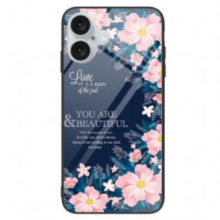 Cover Til iPhone 16 Lyserøde Blomster Af Hærdet Glas