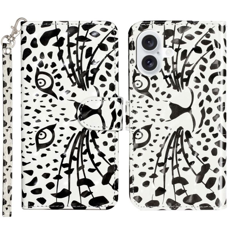 Flip Cover iPhone 16 Leopardhoved Med Rem