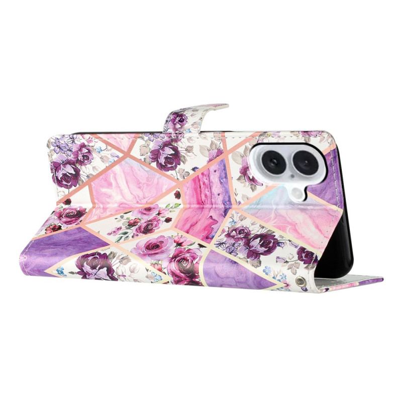 Flip Cover iPhone 16 Lilla Blomster Med Rem