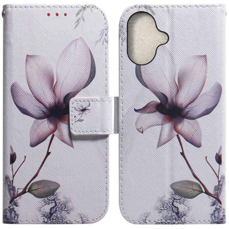 Flip Cover iPhone 16 Lyserød Blomst