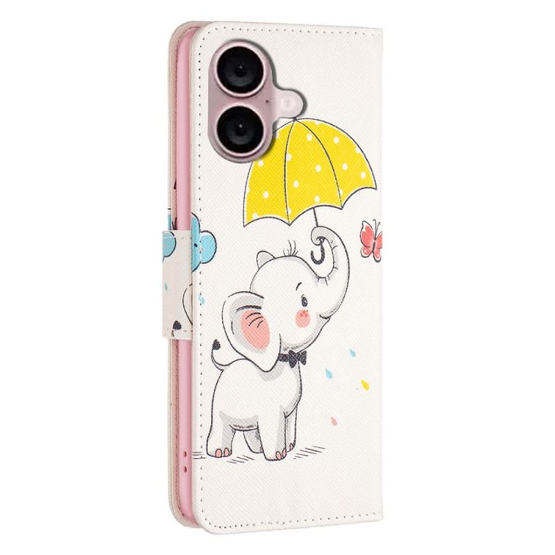 Flip Cover iPhone 16 Paraply Og Elefant