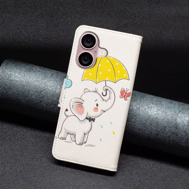 Flip Cover iPhone 16 Paraply Og Elefant