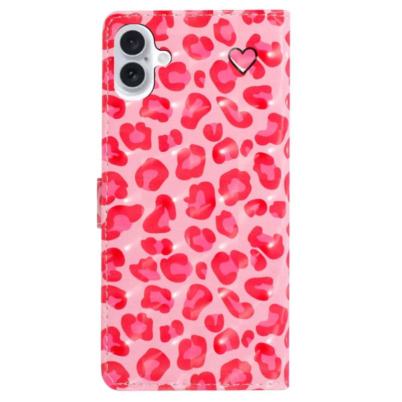 Flip Cover iPhone 16 Pink Leopard Print Med Rem