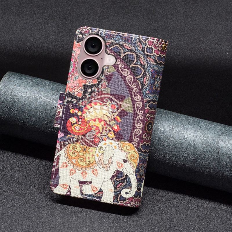 Flip Cover iPhone 16 Tribal Elephant Wallet