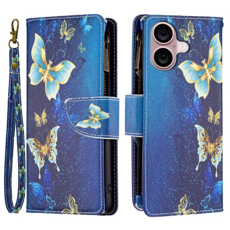 Flip Cover Til iPhone 16 Golden Butterflies Wallet