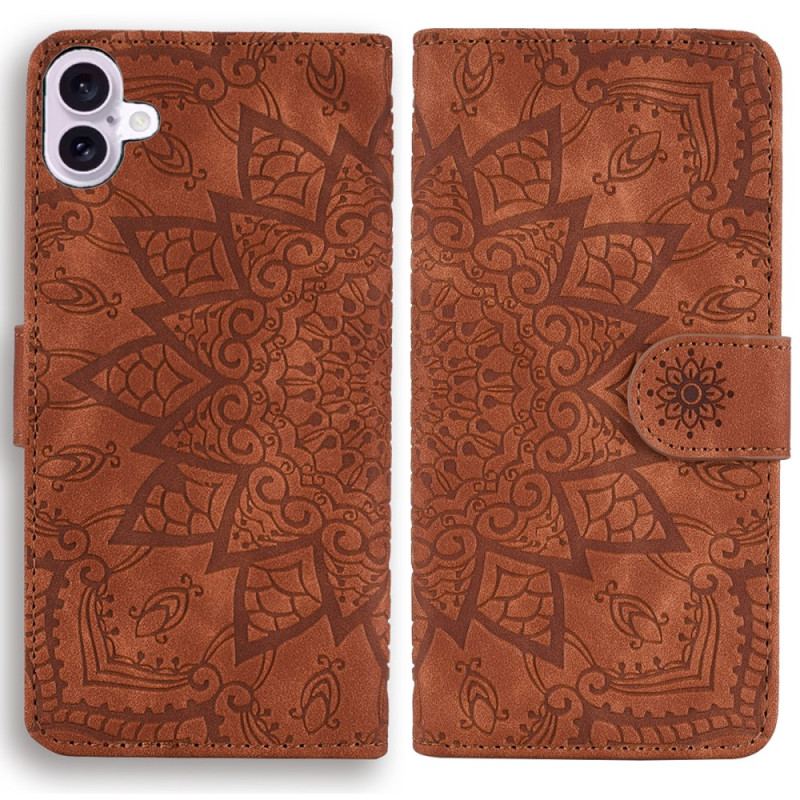 Flip Cover Til iPhone 16 Mandala Ruskindseffekt