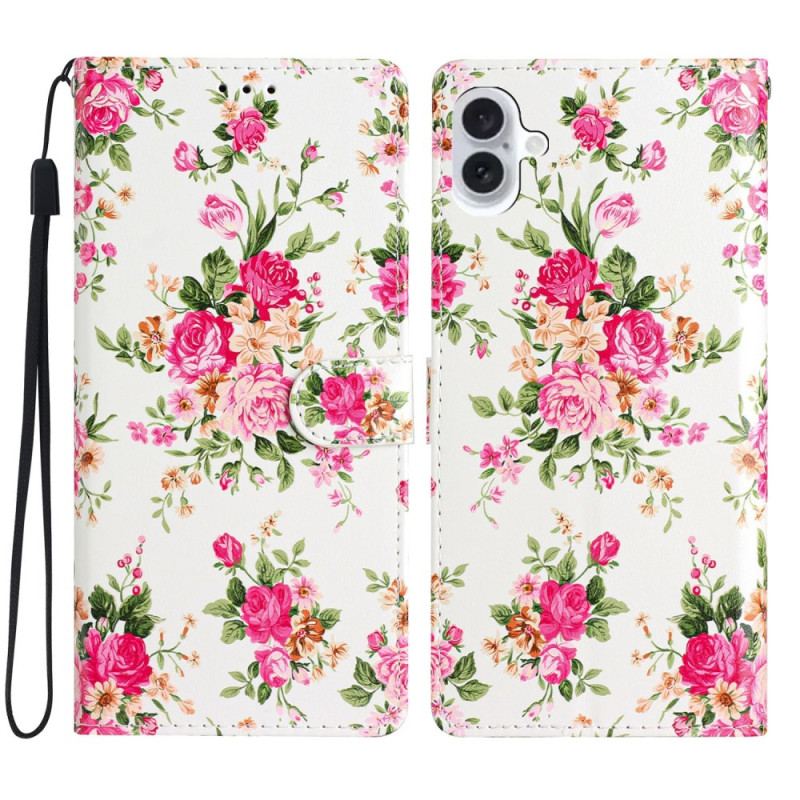 Flip Cover Til iPhone 16 Røde Blomster Med Rem