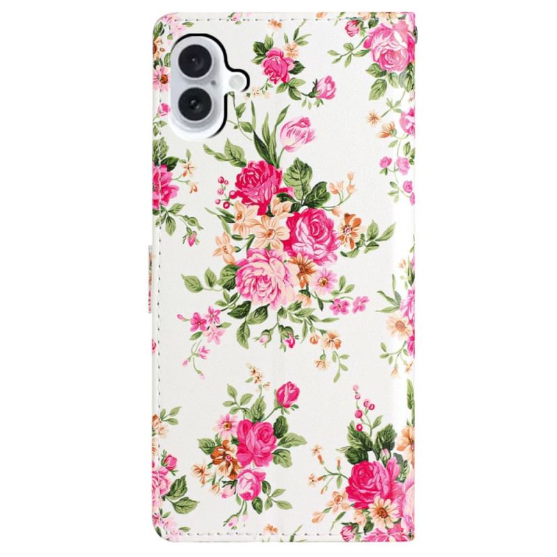 Flip Cover Til iPhone 16 Røde Blomster Med Rem