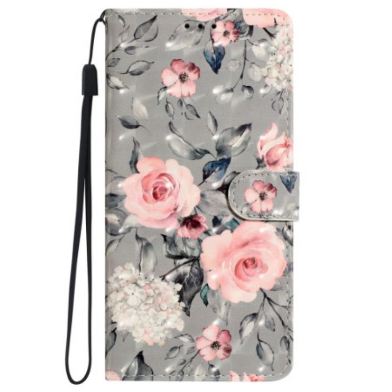 Læder Cover iPhone 16 Blomstertryk Med Rem