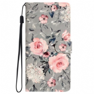 Læder Cover iPhone 16 Blomstertryk Med Rem